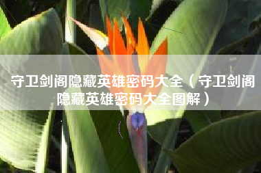守卫剑阁隐藏英雄密码大全（守卫剑阁隐藏英雄密码大全图解）