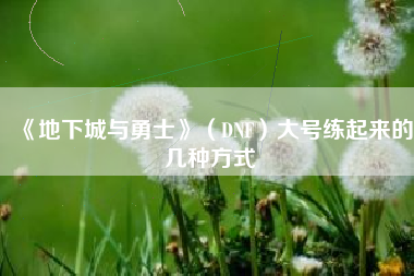 《地下城与勇士》（DNF）大号练起来的几种方式