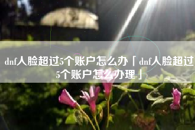 dnf人脸超过5个账户怎么办「dnf人脸超过5个账户怎么办理」