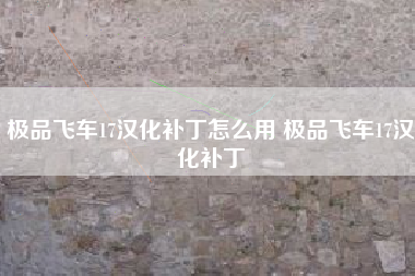 极品飞车17汉化补丁怎么用 极品飞车17汉化补丁