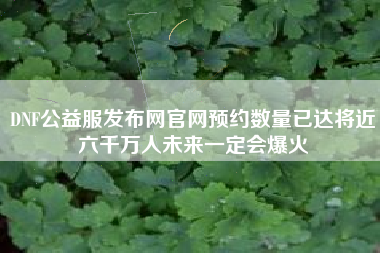DNF公益服发布网官网预约数量已达将近六千万人未来一定会爆火