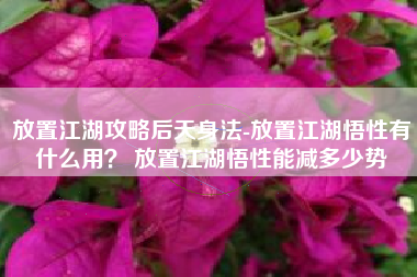 放置江湖攻略后天身法-放置江湖悟性有什么用？ 放置江湖悟性能减多少势
