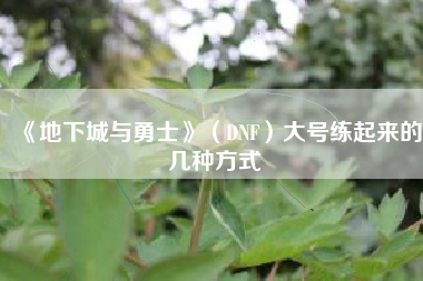 《地下城与勇士》（DNF）大号练起来的几种方式
