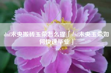 dnf未央搬砖玉荣怎么提「dnf未央玉荣如何快速毕业」