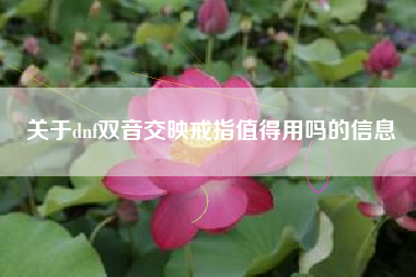 关于dnf双音交映戒指值得用吗的信息