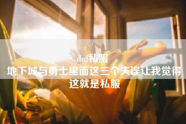 dnf私服 
地下城与勇士里面这三个失误让我觉得这就是私服
