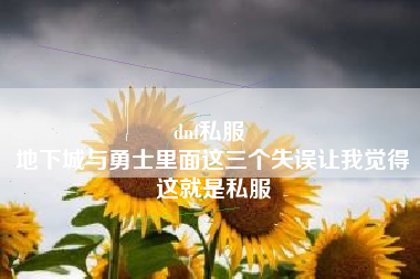 dnf私服 
地下城与勇士里面这三个失误让我觉得这就是私服